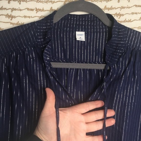 Old Navy Size Medium Navy Silver Thread Striped Swing Blouse - Picture 3 of 7